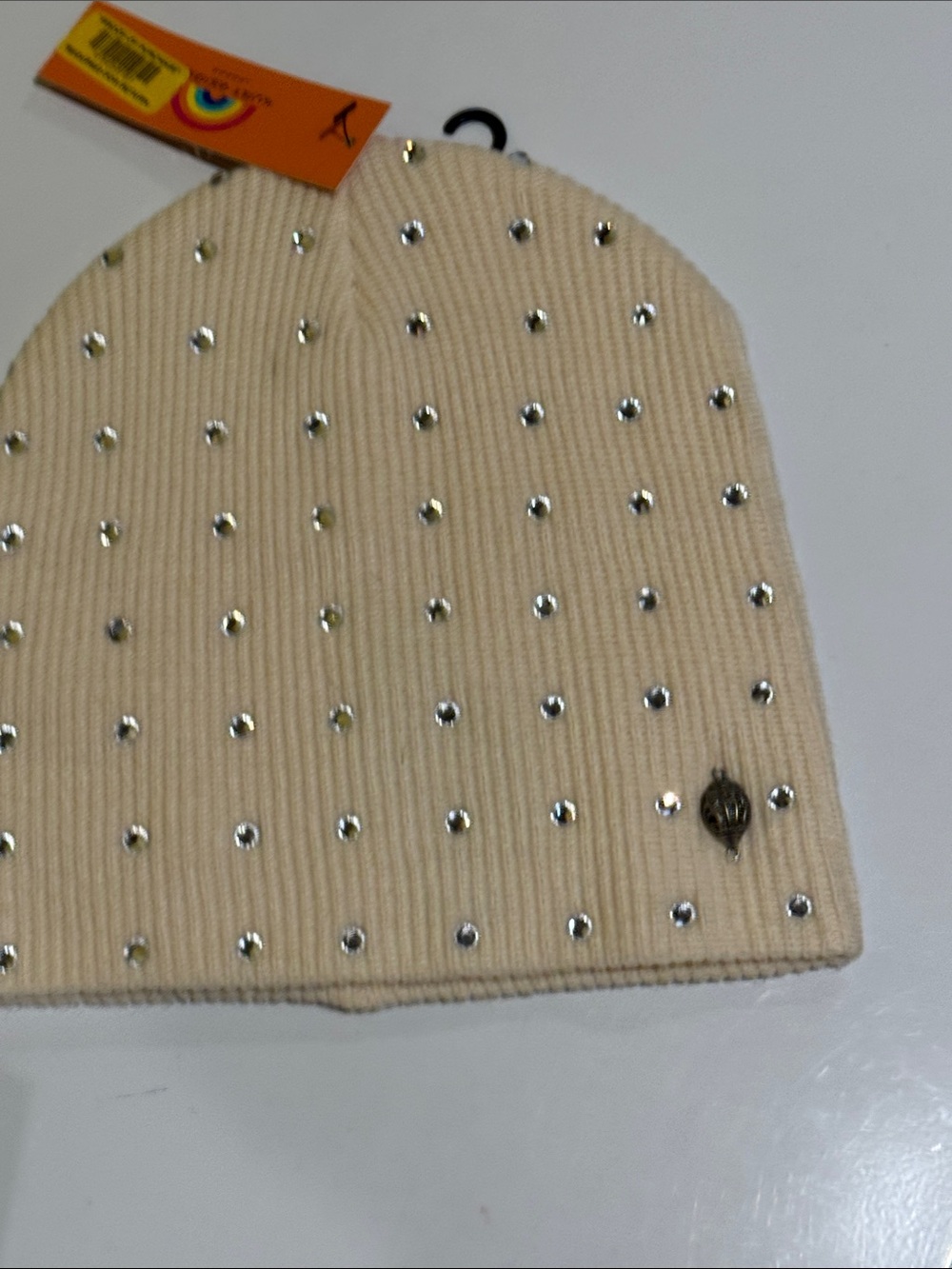 Kurt Geiger Cream Knit Beanie with Silver Studs - Picture 3 of 4
